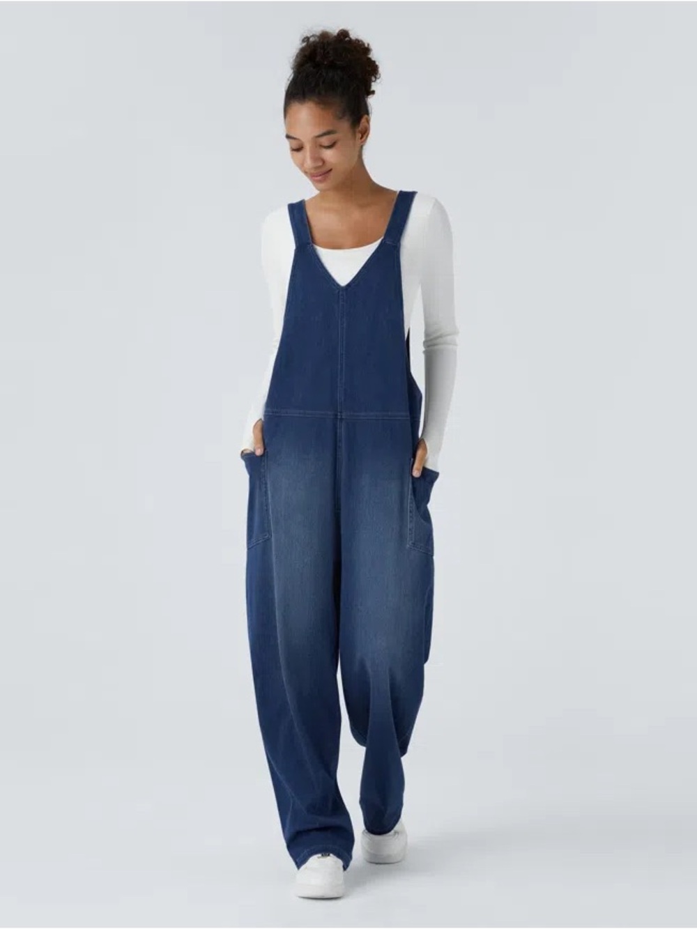 Halara Flex™ V Neck Pocket Washed Denim Casual Overalls